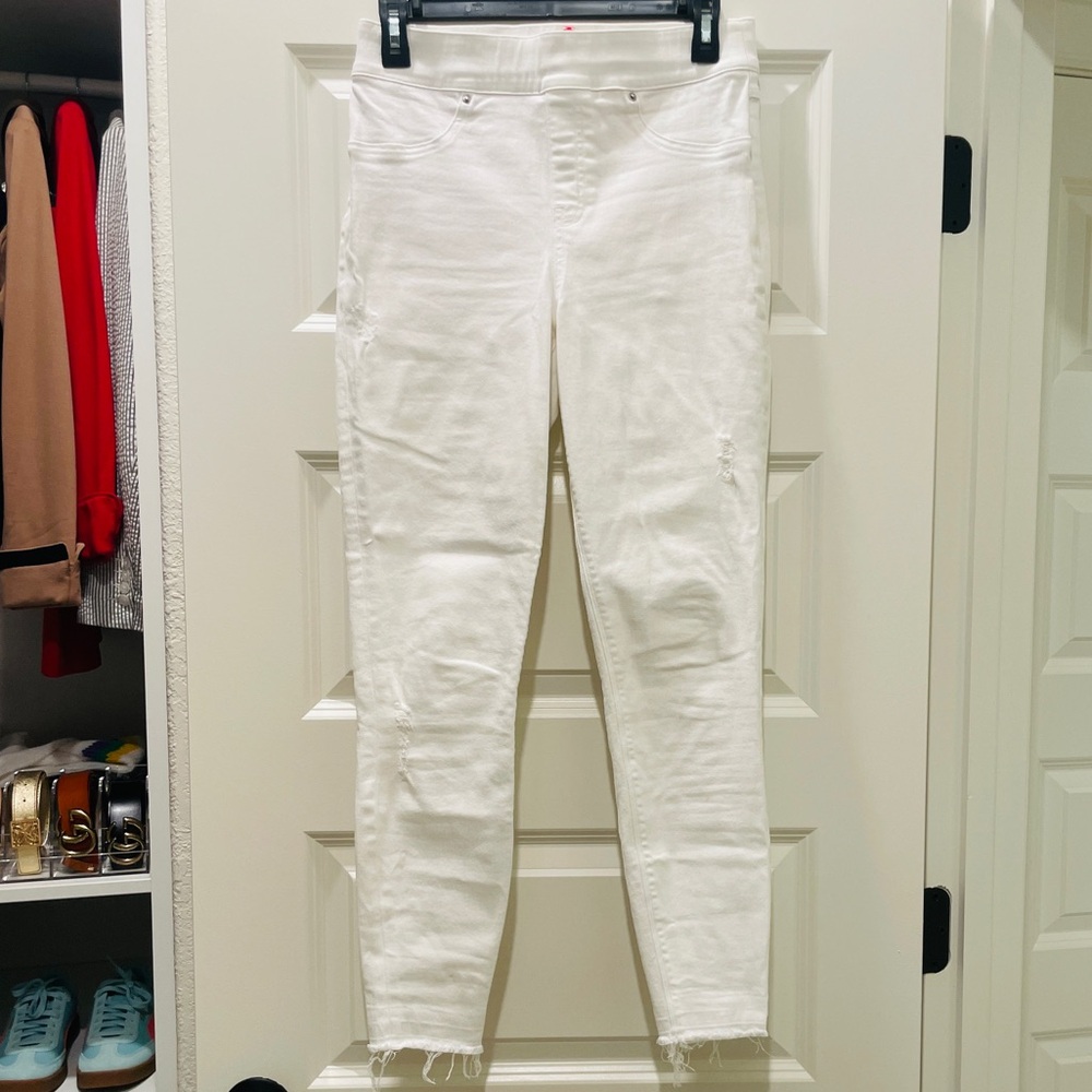 SPANX White Skinny Distressed Jeans